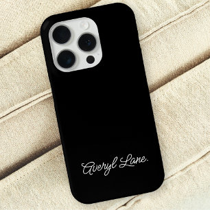 Coque iPhone 15 Pro Monogramme moderne Noir Script élégant Nom