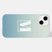 Coques Case-Mate iPhone Monogramme moderne Nom initial Turquoise Aqua Grad (Verso (horizontal))