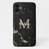 Coques Case-Mate iPhone Monogramme moderne or noir marbre (Dos)