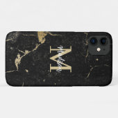 Coques Case-Mate iPhone Monogramme moderne or noir marbre (Dos (Horizontal))