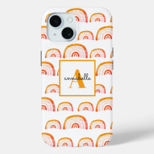 Coque Pour iPhone 15 Monogramme Moderne Orange Aquarelle Rainbow