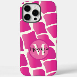 Coques iPhone 16 Pro Max Monogramme moderne rose et ivoire Giraffe Motif