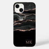 Coques Case-Mate iPhone Monogramme moderne Rose or et marbre noir (Verso)