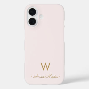 Coques iPhone 16 Monogramme Moderne Rose Pâle Or Écriture Script
