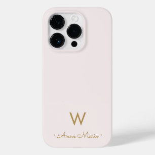 Coque Pour iPhone 14 Pro Monogramme Moderne Rose Pâle Or Écriture Script