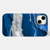 Coques Case-Mate iPhone Monogramme moderne Royal Blue et Silver Agate (Verso (horizontal))