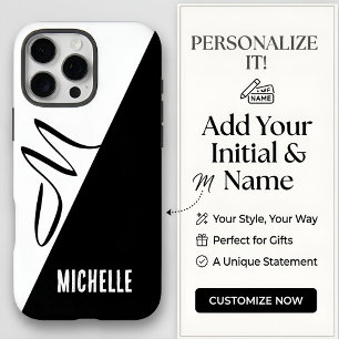 Coques iPhone 16 Pro Max Monogramme Moderne Séparé Noir & Blanc Nom Personn
