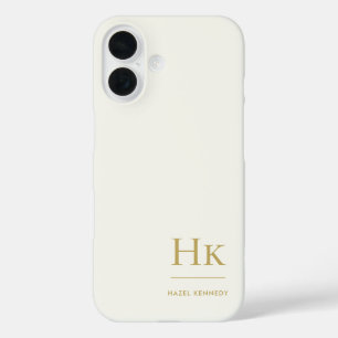 Coques iPhone 16 Monogramme Moderne Simple Monogrammé Ivoire Or