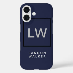 Coques iPhone 16 Monogramme moderne simple professionnel bleu nuit