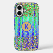 Coques Case-Mate iPhone Monogramme Moderne Sirène Paillettes Vert Bleu (Verso)