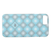 Coques Case-Mate iPhone Monogramme Moderne Turquoise & Gris Diamant Motif (Dos (Horizontal))
