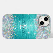 Coques Case-Mate iPhone Monogramme moderne Turquoise Holographique Faux Pa (Verso (horizontal))