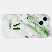 Coques Case-Mate iPhone Monogramme Moderne Vert Blanc Personnalisé Élégant (Verso (horizontal))