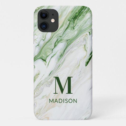 Coques Case-Mate iPhone Monogramme Moderne Vert Blanc Style Personnalisé (Dos)