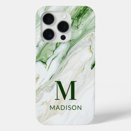 Coques Case-Mate iPhone Monogramme Moderne Vert Blanc Style Personnalisé (Verso)