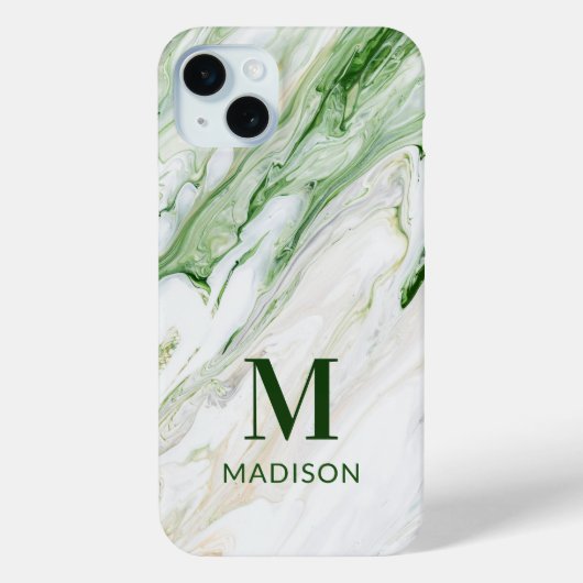 Coques Case-Mate iPhone Monogramme Moderne Vert Blanc Style Personnalisé (Verso)