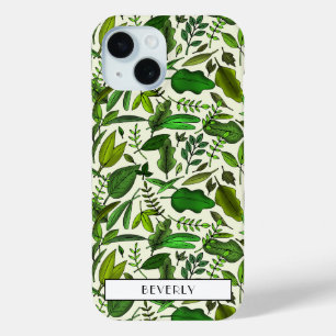 Coque Pour iPhone 15 Monogramme moderne vert Botanique