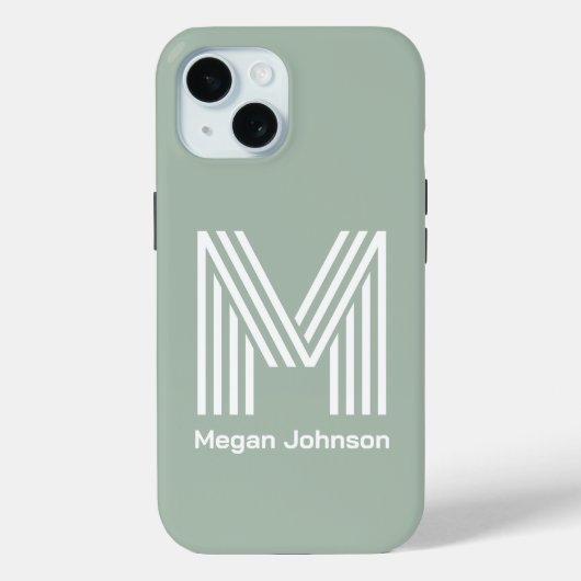 Coques Case-Mate iPhone Monogramme Moderne Vert Sauge (Verso)