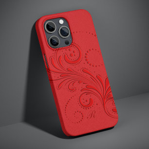 Coque iPhone 15 Pro Monogramme monochromatique à spirale rouge