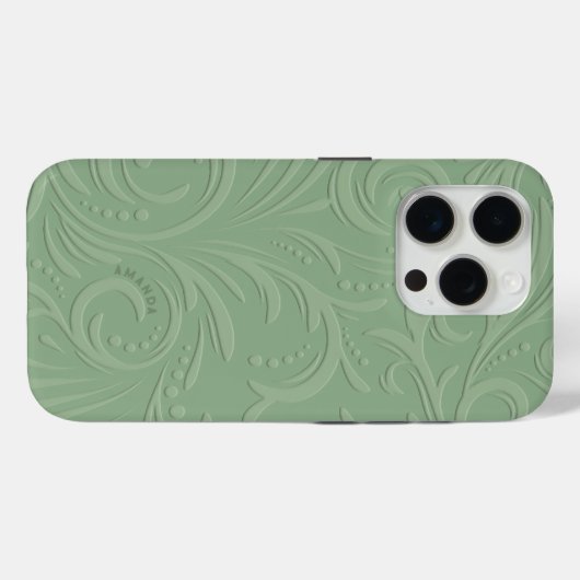 Coques Case-Mate iPhone Monogramme monochromatique vert Sage (Verso (horizontal))