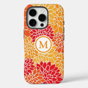 Coques iPhone 16 Pro Monogramme Motif à fleurs orange