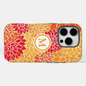 Coques Case-Mate iPhone Monogramme Motif à fleurs orange (Verso (horizontal))