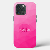 Coques Case-Mate iPhone Monogramme Motif à maillage géométrique rose chaud (Verso)