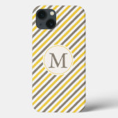 Coques Case-Mate iPhone Monogramme Motif à rayures jaune et gris (Verso)