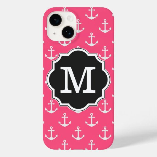 Coques Case-Mate iPhone Monogramme Motif Ancre rose (Verso)