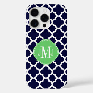 Coques iPhone 16 Pro Monogramme Motif bleu et blanc de la marine