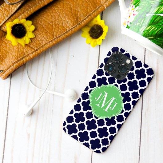 Coques Case-Mate iPhone Monogramme Motif bleu et blanc de la marine