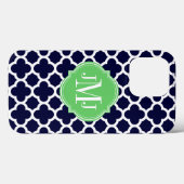 Coques Case-Mate iPhone Monogramme Motif bleu et blanc de la marine (Verso (horizontal))