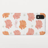 Coques Case-Mate iPhone Monogramme Motif Chic Pink & Orange Peonies (Dos (Horizontal))