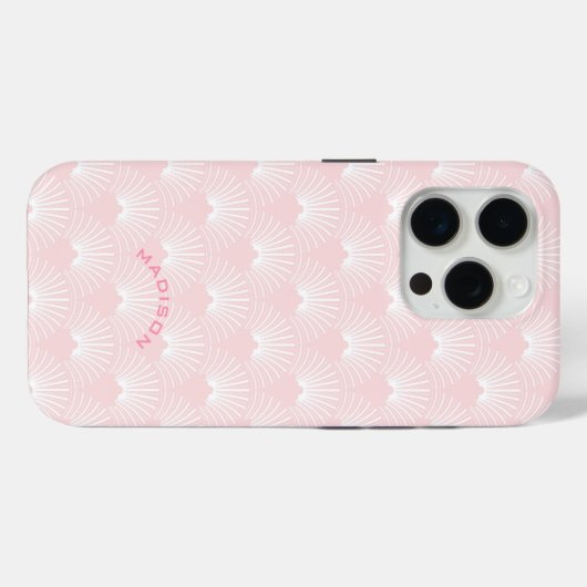 Coques Case-Mate iPhone monogramme motif d'art déco rose clair et blanc (Verso (horizontal))