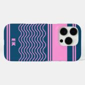 Coques Case-Mate iPhone Monogramme Motif de bandes ondulées bleu et rose (Verso (horizontal))