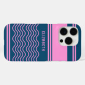 Coques Case-Mate iPhone Monogramme Motif de bandes ondulées bleu et rose (Verso (horizontal))