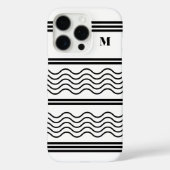 Coques Case-Mate iPhone Monogramme Motif de bandes ondulées noir et blanc (Verso)