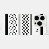 Coques Case-Mate iPhone Monogramme Motif de bandes ondulées noir et blanc (Verso (horizontal))