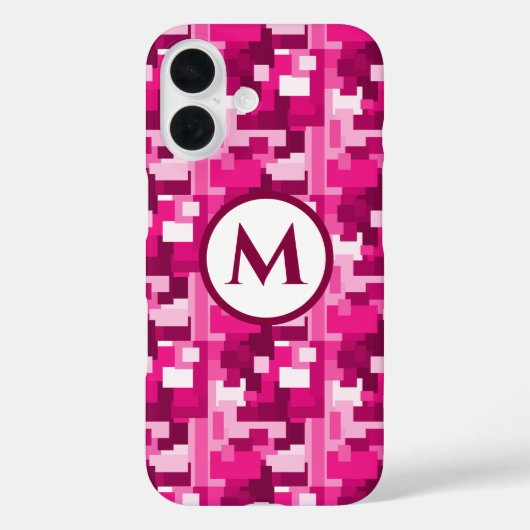 Coques Case-Mate iPhone Monogramme Motif de Camo numérique rose chaud tend (Verso)