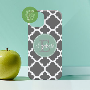 Coques iPhone 16 Monogramme Motif de charbon de bois et de feuille