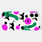 Coques Case-Mate iPhone Monogramme Motif de chats noirs et de cactus moder (Verso (horizontal))