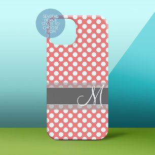 Coque iPhone 15 Pro Max Monogramme Motif de corail et de pois gris tendanc