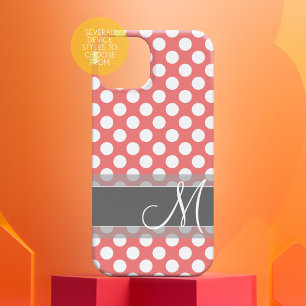 Coque Pour iPhone 15 Monogramme Motif de corail et de pois gris tendanc