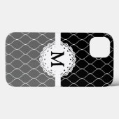 Coques Case-Mate iPhone Monogramme - Motif de dentelle noir et blanc éléga (Verso (horizontal))