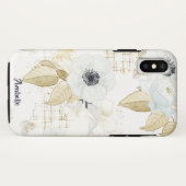 Coques Case-Mate iPhone Monogramme Motif de fleurs bleues et blanches de p (Dos (Horizontal))
