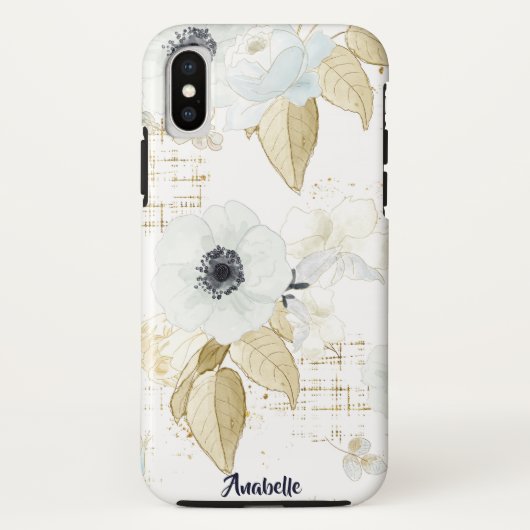 Coques Case-Mate iPhone Monogramme Motif de fleurs bleues et blanches de p (Dos)