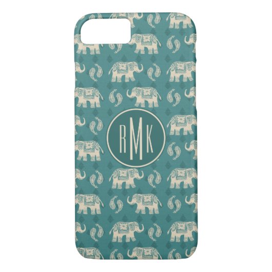 Coques Case-Mate iPhone Monogramme| Motif de la Caravane Turquoise éléphan (Dos)