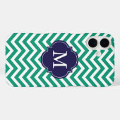 Coques Case-Mate iPhone Monogramme Motif Emerald Green & Blue Zigzags (Verso (horizontal))