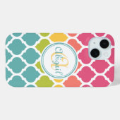 Coques Case-Mate iPhone Monogramme Motif en treillis marocain rose bleu ro (Verso (horizontal))