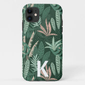 Coques Case-Mate iPhone Monogramme Motif Feuille vert moderne (Dos)